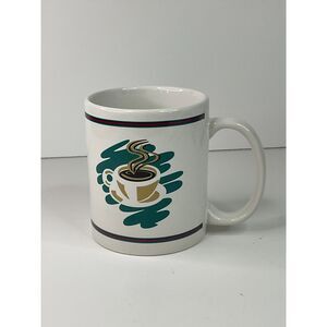 Vintage 90’s Houston Foods “Steaming Coffee” Coffee Mug Red Teal Tan Retro